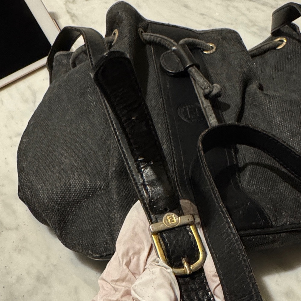 Fendi Black Canvas and Leather Drawstring Shoulder Bag - Picture 11 of 14